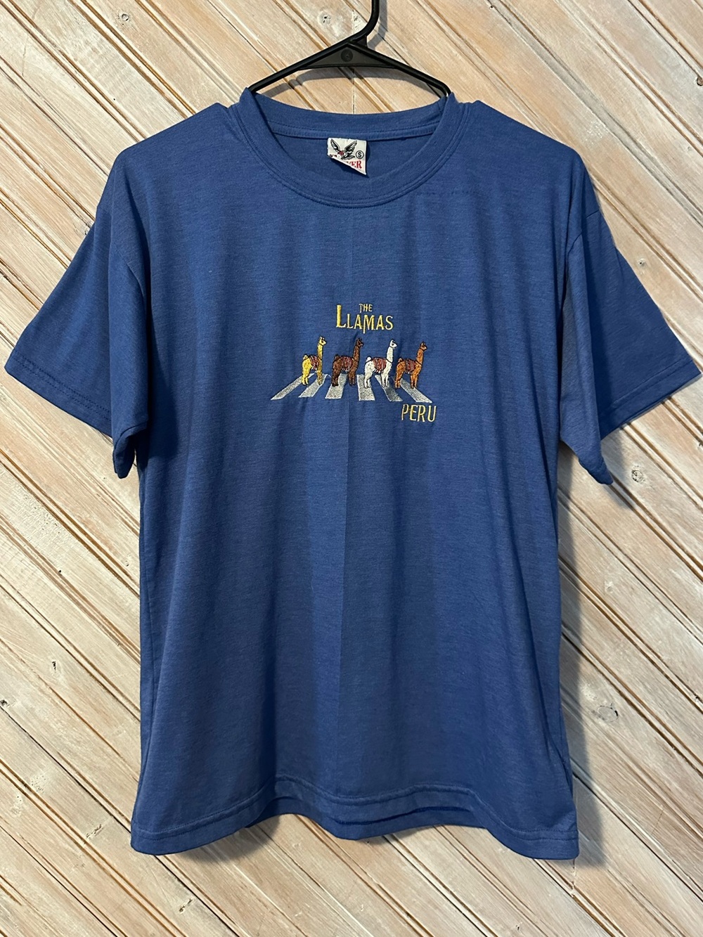 Peru 'The Llamas' Embroidered Abbey Road Navy Blue Short Sleeve Cotton Tee